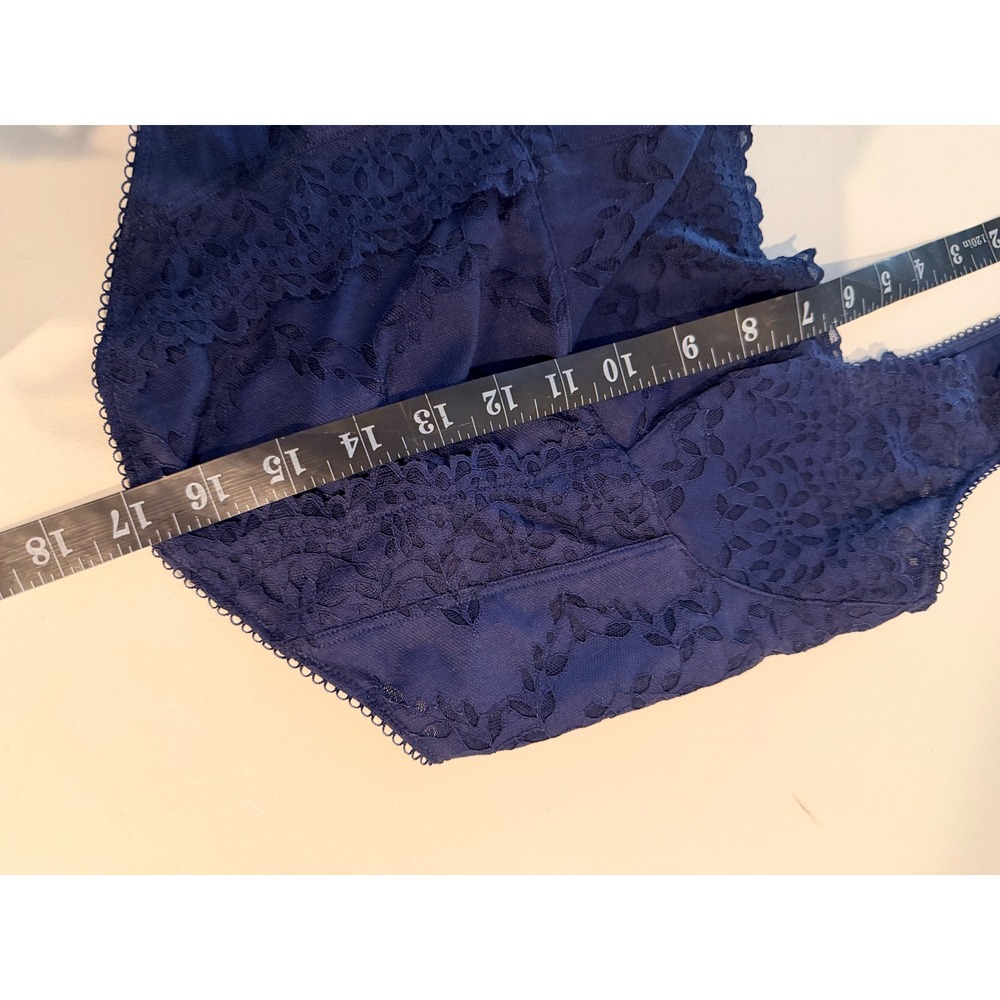PINK Victoria's Secret Navy Blue Floral Lace Corset Top Small‎ Sheer Mesh Back - Picture 8 of 8